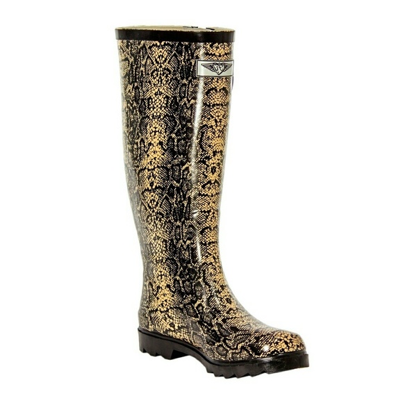 Women's Rainboots, Tall Rubber Rain Boots,  RB-1405, Snake, Size 6 - Picture 2 of 4
